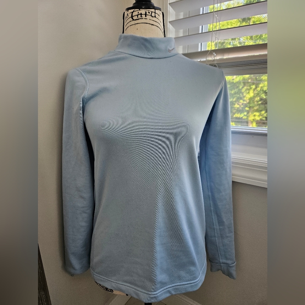 Nike Blue Fitted Ribbed Turtleneck Long Sleeve Top